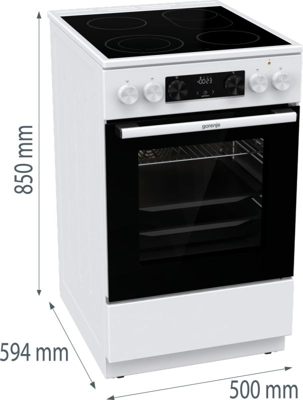 Плита Gorenje электрическая стеклокерамическая, 70л, 50x60см, дисплей,  приготовление с паром, программатор, белый
