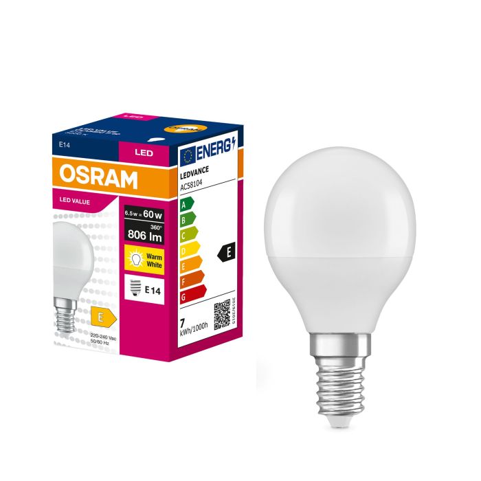 Лампа OSRAM LED E27 6.5Вт 3000K 806Лм P60