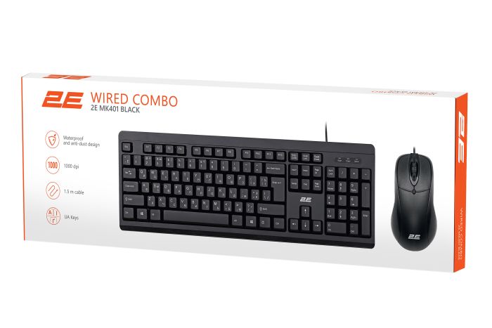 Комплект клавиатура и мышь 2E MK401 USB-A, EN/UK/RU, чёрный