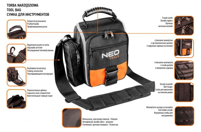 Сумка для инструмента Neo Tool, 8 отделений, полиэстер, 24х25х10см