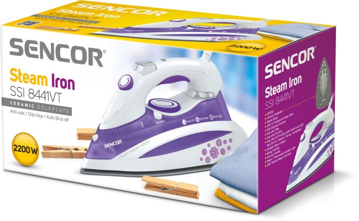 Утюг Sencor, 2200Вт, 380мл, постоянный пар - 30гр, Anti-Calс, Drip-Stop, керам. подошва, голубой