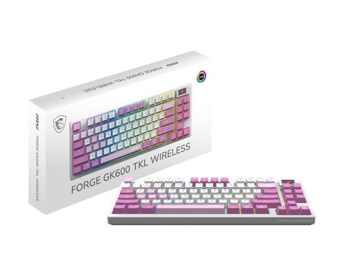 Клавиатура механическая MSI FORGE GK600 TKL W VIOLET UA 83key, mechanical Linear, USB-A, Wireless, Bluetooth, EN/UKR/RU, RGB, фиолетовый