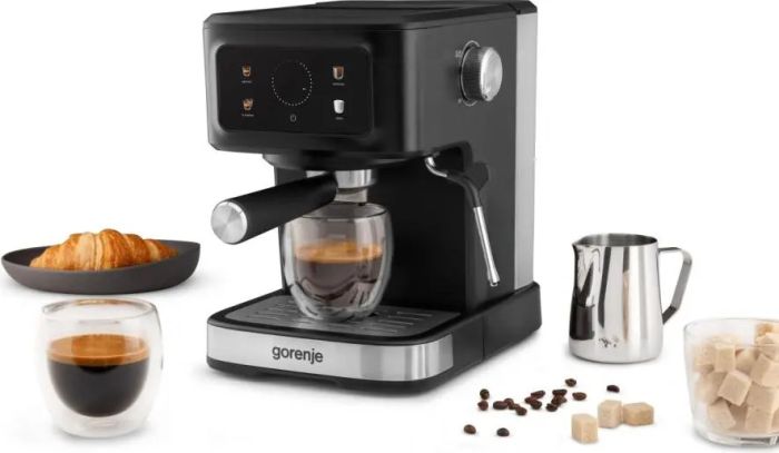 Кавоварка Gorenje ріжкова 1.5л, мелена, ручний капучинатор, чорний