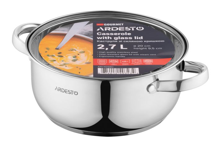 Кастрюля со стеклянной крышкой Ardesto Gemini Gourmet Aosta, 2.7л, нержавеющая сталь