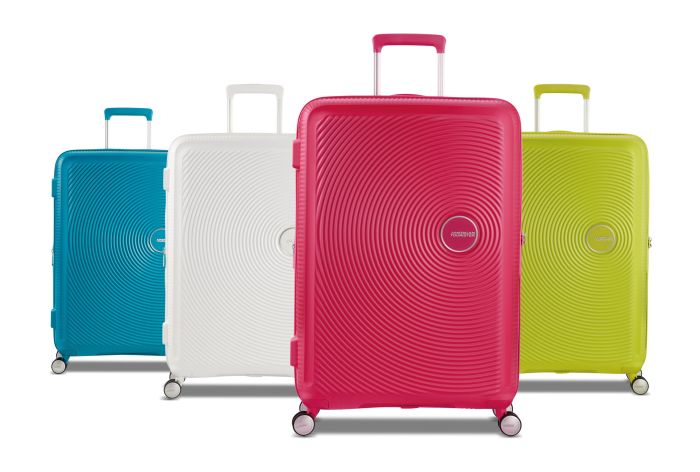 Валіза American Tourister, Soundbox, поліпропілен, мала, 55см, 35.5/41л, TSA, 4 колеса, EXP, сіро-синій