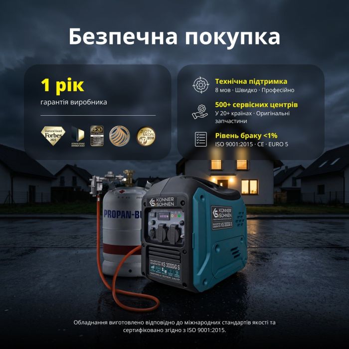 Генератор газобензиновий інверторний Konner&Sohnen KS 3000iG S, 230В, 3.0-3.3кВт, ручний стартер, 22.5кг
