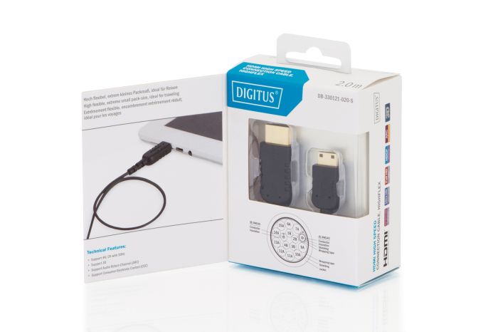 Кабель DIGITUS HDMI-miniHDMI (AM/СM), Ultra HD, 2.0м, черный