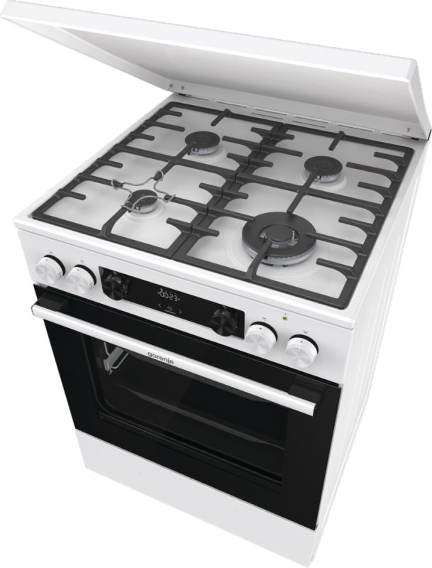 Плита Gorenje комби, 71л, 60x60см, дисплей,  чугун, с крышкой, программатор IconLed, белый