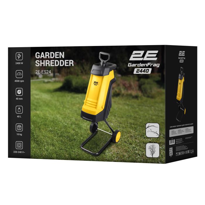 Подрібнювач садовий мережевий 2Е GardenFrag 2400Вт 40мм 40л 10кг ніж