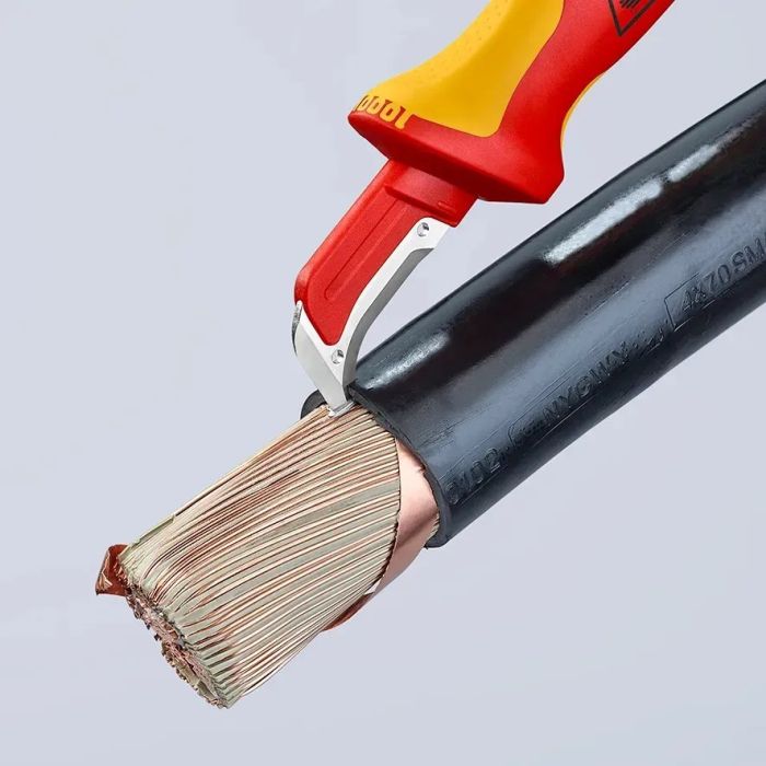Нож монтерский KNIPEX, диэлектрический, для работ под напряжением 1000В, изогнутое лезвие, 180мм, 0.068кг.