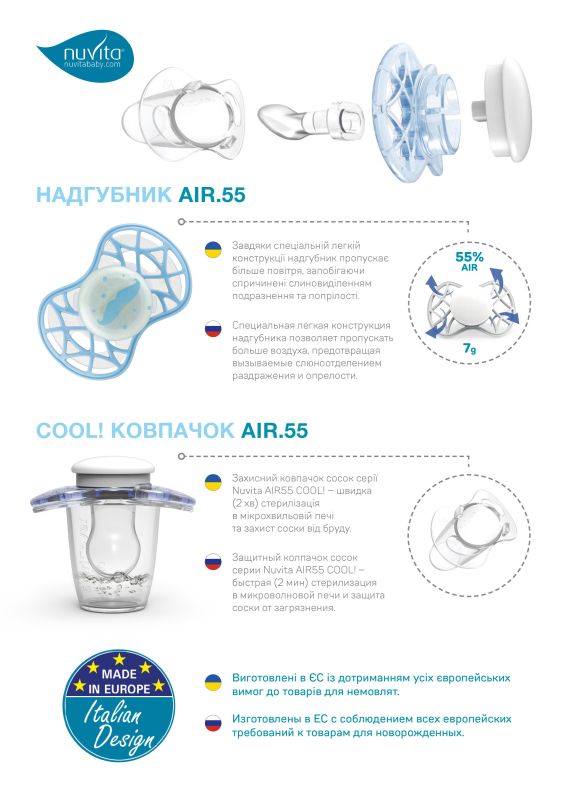 Пустушка Nuvita Air55 Cool 6міс+, ортодонтична, з ковпачком, LOVE жовто-сірий