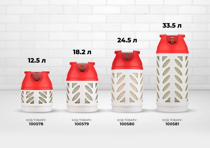 Балон газовий композитний Hexagon Ragasco HR33.5L, 33.5л, пропан/бутан 14кг/16.5кг, 30бар, вентиль Shell (український стандарт), 7.9кг