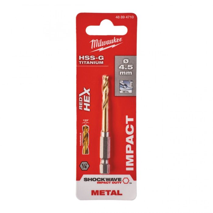 Сверло по металлу Milwaukee RedHEX HSS-G TiN, 4.5х29х76мм