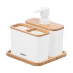 Набір для ванної кімнати Ardesto Minimalism, 3 предмети, поліпропілен, бамбук, білий