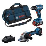 Набір із двох акумуляторних інструментів Bosch Professional 18В дриль-шурупокрут GSR 18V-45, Шліфмашина кутова GWS 18V-8, акб 2x4А·год, ЗП, сумка M-BAG