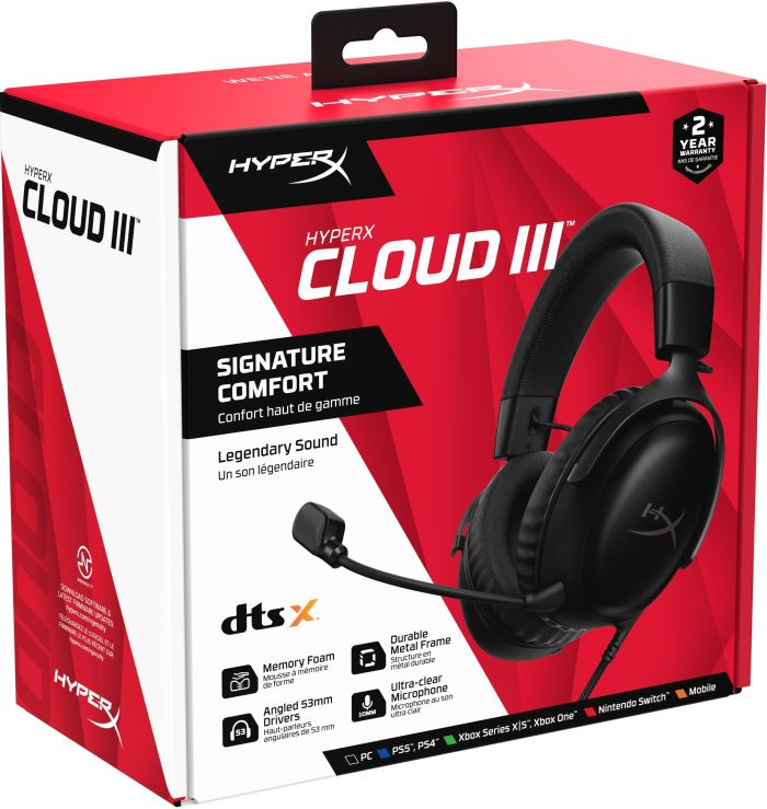 Гарнітура ігрова HyperX Cloud III, mini-jack/USB-A/USB-C, 1.2м/1.3м, чорний
