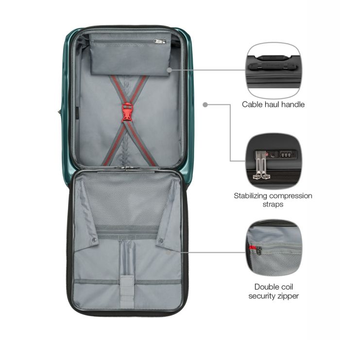Валіза Wenger Amplix Hardside Carry-On, мала, з відсіком для н/б 16", полікарбонат, TSA, 4 колеса, розширення, USB, зелений