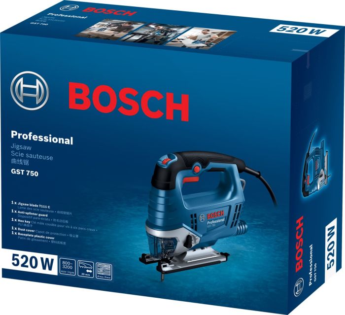 Лобзик Bosch Professional GST 750, 520Вт, SDS, 800-3200 об/м, ход 20 мм, 23кг, в кейсе