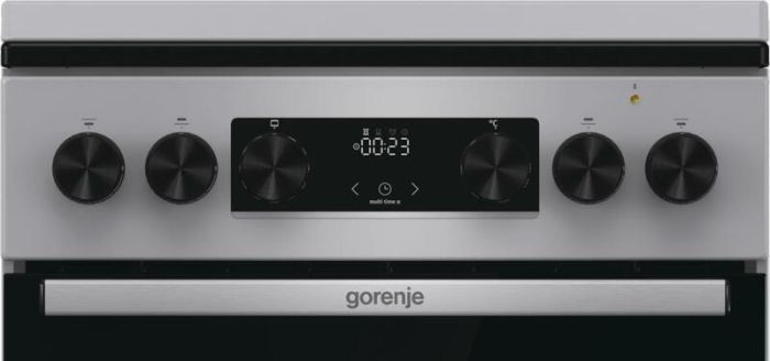 Плита Gorenje комбінована, 70л, 50x60см, металева кришка, дисплей, IconLed, емальовані, сірий