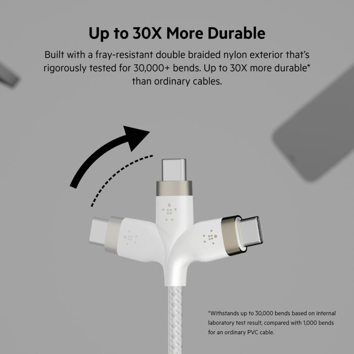 Кабель USB-C > USB-C заряджання/синхронізації Belkin 1м, 60Вт, Type-C, плетений, силіконовий, з ремінцем на магніті, білий