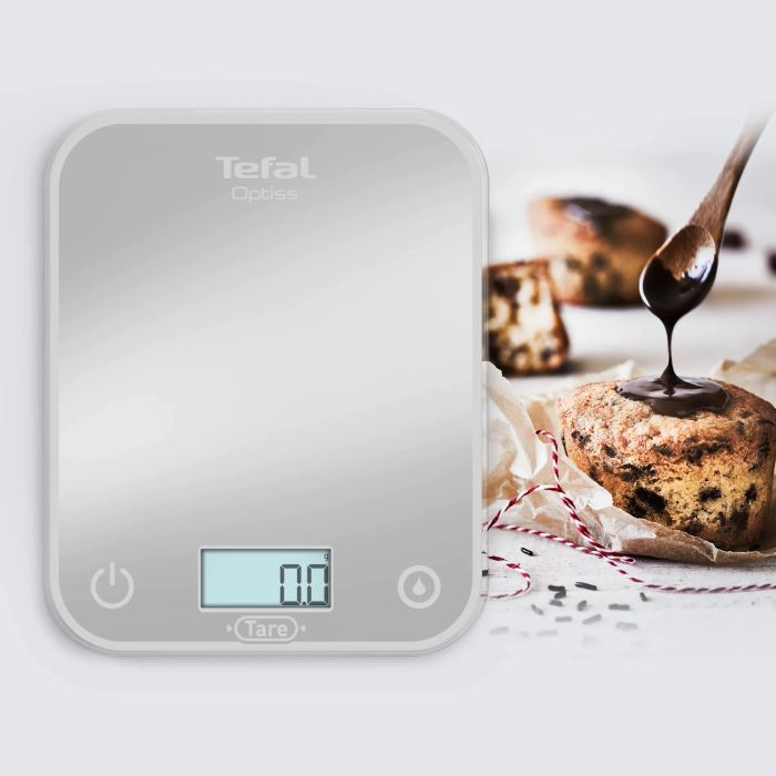 Весы Tefal кухонные Optiss, 5кг, AAAx2 в компл, стекло, серебро