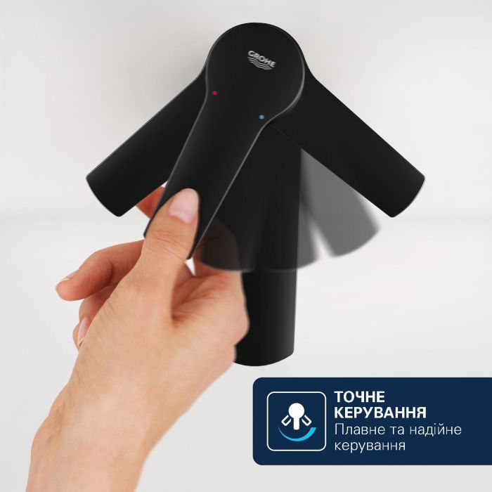 Змішувач для раковини Grohe QuickFix Dice Black S-розміру, довж. виливу - 106мм, неповоротний, 1 важіль, чорний матовий