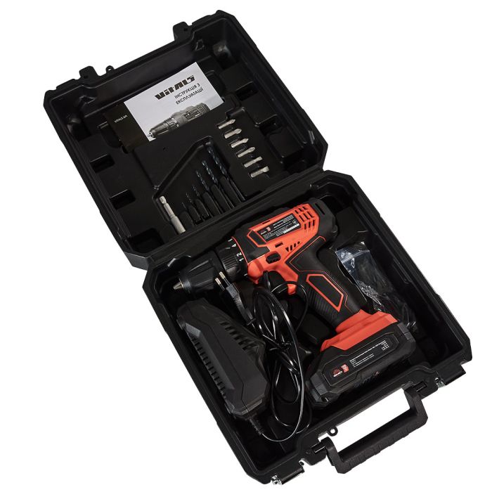 Шурупокрут-дриль акумуляторний Vitals Master AU 1825 Kit SmartLine+ 18В 1х2А·год 25Нм 400·1500об/хв кейс 1.2кг