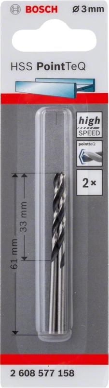 Свердло по металу Bosch Professional HSS-PointTeQ, 3х33х61мм, 2шт
