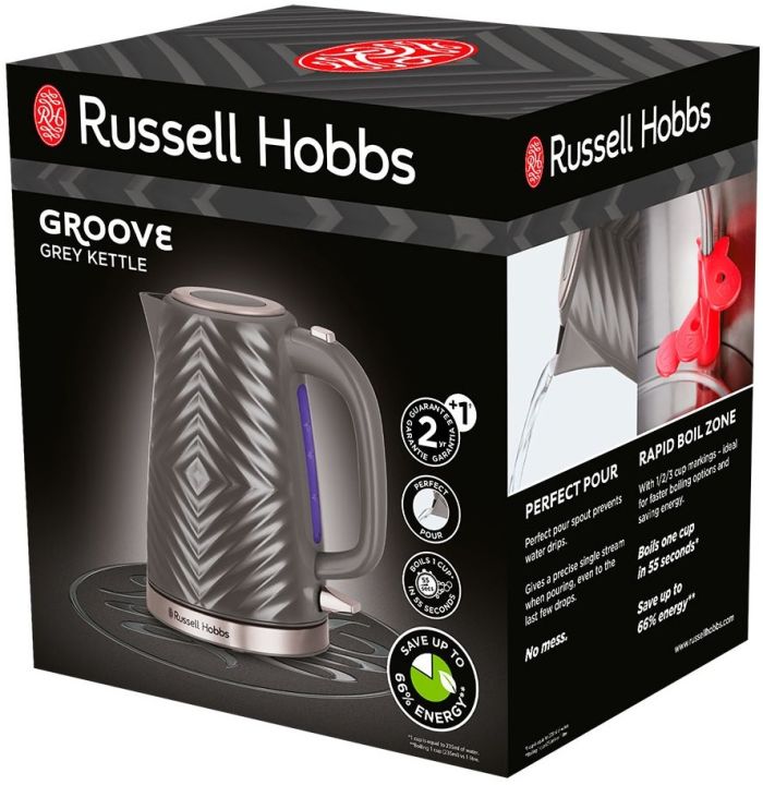 Электрочайник Russell Hobbs Groove Grey 1.7л, Strix, пластик, серый