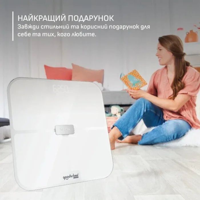 Весы Tefal напольные Goodvibes Sport, 200кг, Bluetooth, AAAx4 в компл, стекло, белый