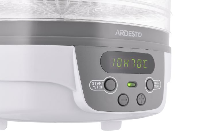 Сушарка для продуктів  Ardesto , 250Вт, піддонів -5x3см, діаметр-32см, макс-70°С, таймер, електр. управління, пластик , білий ARDESTO FDB-5321T