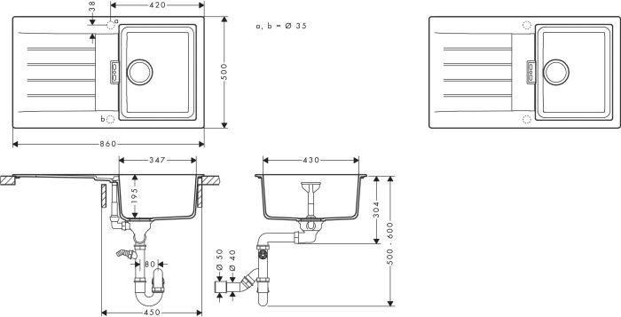Набір для кухні Hansgrohe , гранітна мийка S520-F345 + зміш. Zesis M33, чорний графіт-чорний матовий