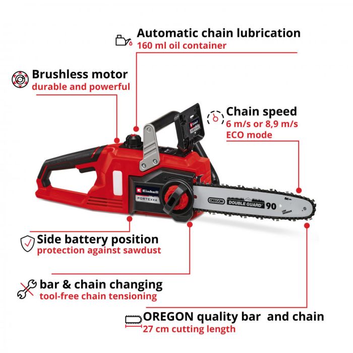 Пила цепная аккумуляторная Einhell FORTEXXA 18/30 Li Kit, 18В акб 1х4.0А·час PXC, 30см, 4.1кг