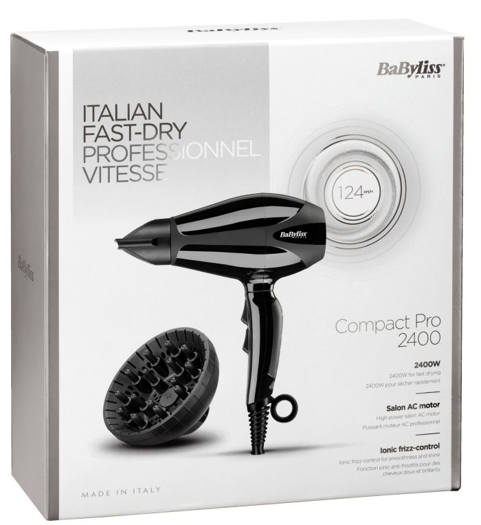 Фен Babyliss, 2400Вт, 3 режими, дифузор, іоніз-я, хол. обдув, чорний