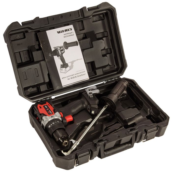 Шурупокрут-дриль акумуляторний Vitals Professional AU 18120 BL SmartLine+ 18В 120·60Нм 500·2000об/хв кейс 2.06кг без АКБ та ЗП