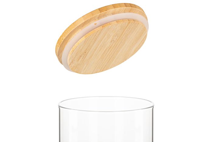 Банка для зберігання Ardesto Midori, 1000мл, скло, бамбук, кругла, прозорий