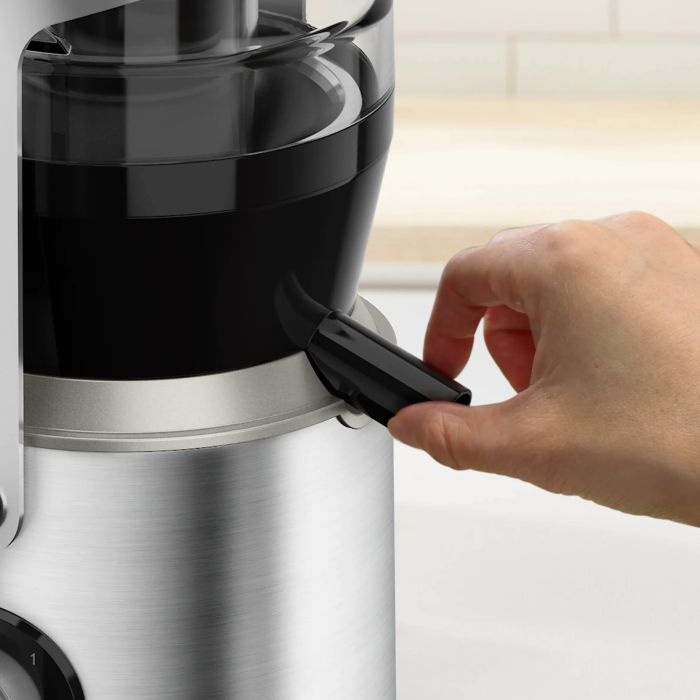 Соковитискач Tefal Nutri XXL відцентрований 1000Вт, чаша-0.8л, жмих-2.2л, жолоб на ціле яблуко, пластик/метал, чорний-нержавіюча сталь