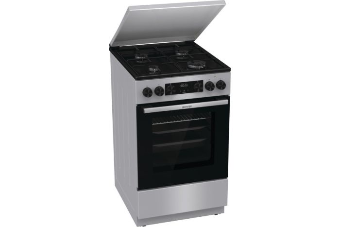 Плита Gorenje комби, 62л, 50x60см, метал. кришка, дисплей, эмалированные реш, титан