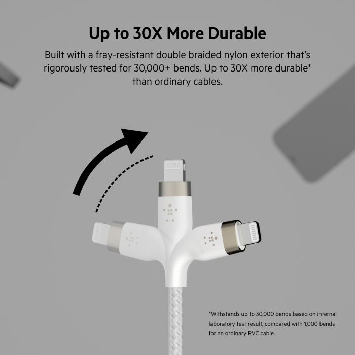 Кабель USB-A > Lightning заряджання/синхронізації Belkin 1м, плетений, силіконовий, з ремінцем на магніті, білий