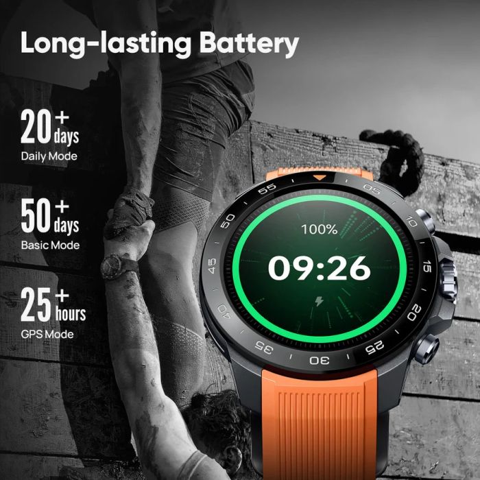 Смарт-годинник Mibro GS Explorer S 48мм, 1.32", 466x466, AMOLED, BT 5.3, Dual-band GPS, 10 ATM, чорний обсидіан