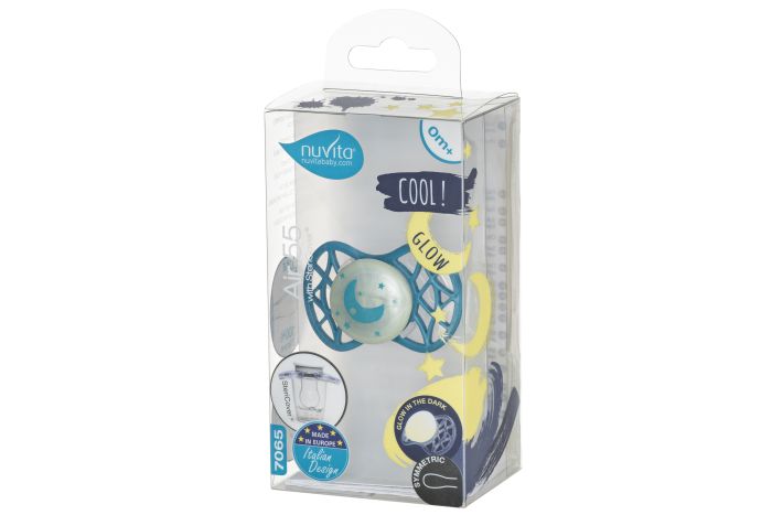 Пустышка Nuvita 7065 Air55 Cool симметрическая 0m+ "месяц" светящаяся в темноте бирюзовая