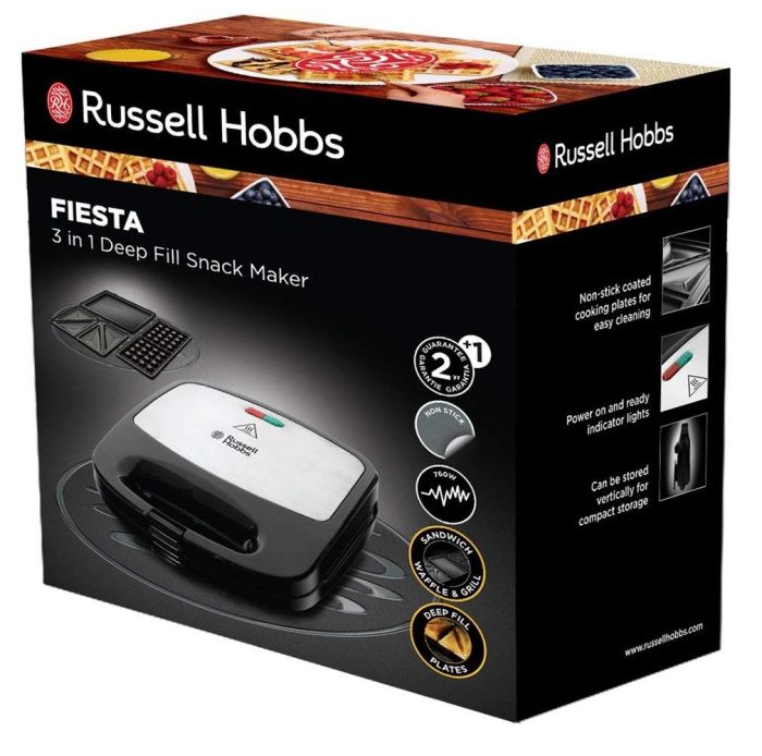 Мультимейкер Russell Hobbs Fiesta 750Вт, алюминий, 3 пластины, корпус-нерж.сталь/пластик, черный