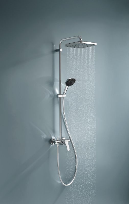 Душова система Grohe QuickFix Vitalio Comfort 250 зі із одноважільним змішувачем для душу, верхній душ, лійка, кріпл. - на стійці, хром