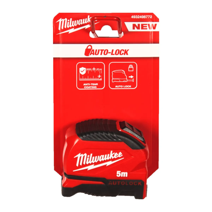 Рулетка Milwaukee Tape Measure Autolock, 5мх25мм, с фиксатором сматывания, АБС-пластик