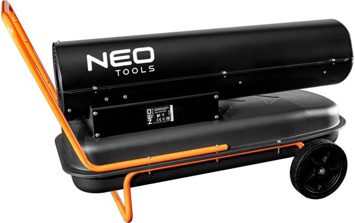 Тепловая пушка дизель/керосин Neo Tools, прямого нагрева, 50кВт, 720м кв, 1100м куб/ч, колеса, IPX4, чёрный