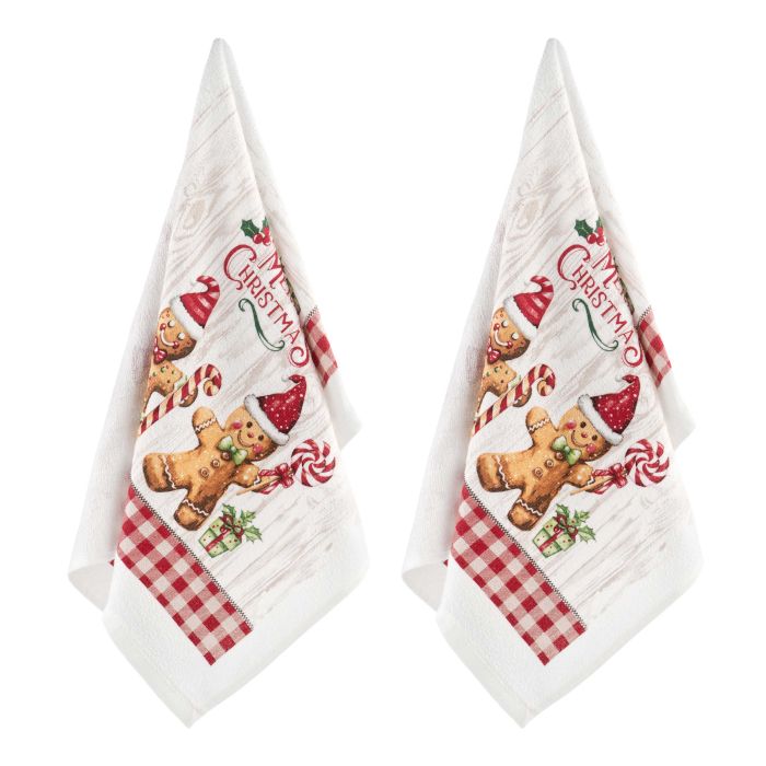 Подарунковий набір рушничків в коробці Ardesto Christmas Gingerbread 38х63см, 2шт, 100% бавовна, червоний