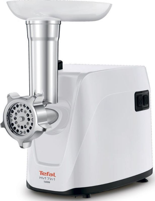 Мясорубка Tefal HV1 7in1, 1600Вт, 1.9кг/мин, 3 решетки , насадка для колбас, томатов, 2 терки, пластик, белый