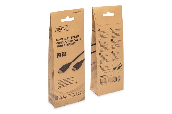 Кабель DIGITUS HDMI (M/M), 4K@60Гц, Ultra HD, Premium, тип A, w/Ethernet, золото, 2м, чорний