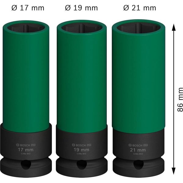 Набор ударных торцевых головок Bosch Professional Extra Deep 3шт 1/2" 85мм