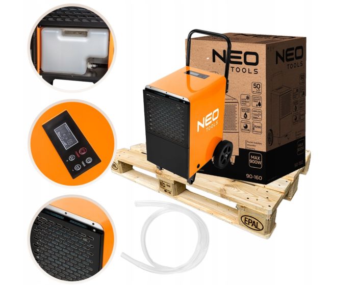 Осушитель воздуха промышленный Neo Tools 50л/сутки 180м кв 300м куб/ч 750Вт LCD дисплей эл.управление таймер IP22